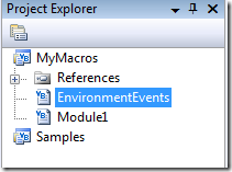 Macros IDE Project Explorer - EnvironmentEvents