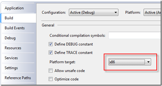 Visual Studio Platform Target x86